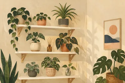 Cozy Indoor Plant Shelf Still Life