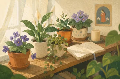 Flowering Houseplants in Peaceful Prayer Corner