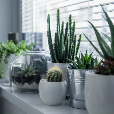 Minimalist Indoor Plants on White Windowsill