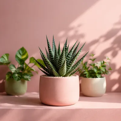 Pastel Indoor Plants on Minimal Shelf