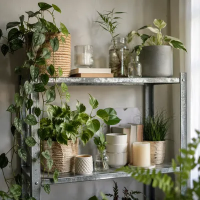 Curated Indoor Plant Shelf Still Life