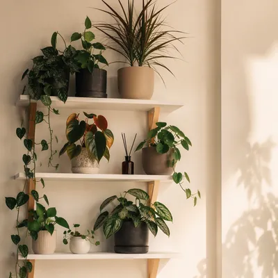 Cozy Indoor Plant Shelf Still Life