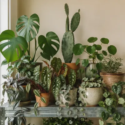 Indoor Plant Shelf with Terracotta Pots