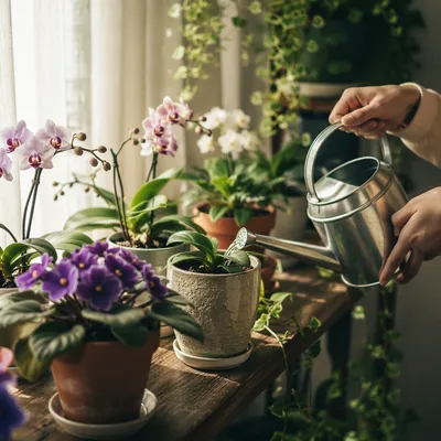 Peaceful Indoor Plants on Wooden Shelf