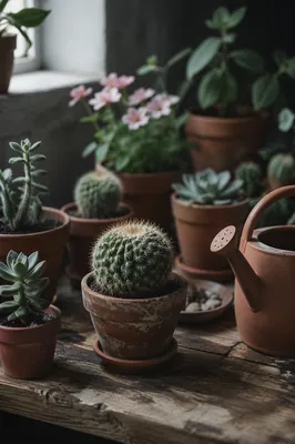 Moody Indoor Plants on Rustic Wooden Shelf