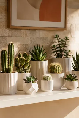 Curated Cacti and Succulent Shelf Display
