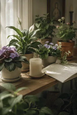 Flowering Houseplants in Peaceful Prayer Corner