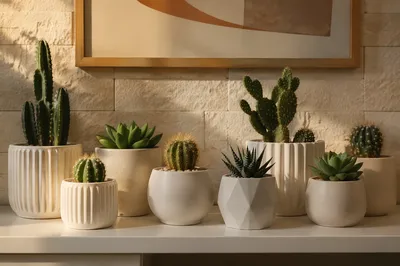 Indoor Cacti and Succulents Shelf Display