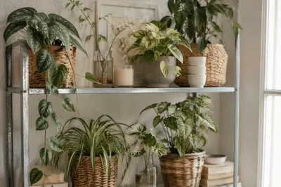 Curated Indoor Plant Shelf Still Life