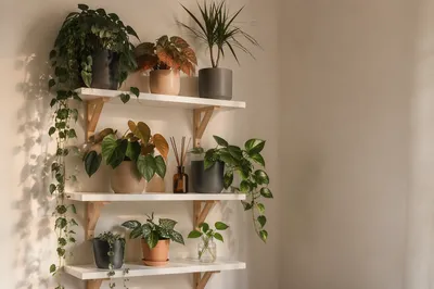 Cozy Indoor Plant Shelf Still Life