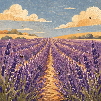 Golden Hour Lavender Rows in Bloom