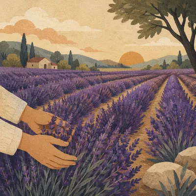 Golden Hour Lavender Field With Gentle Touch