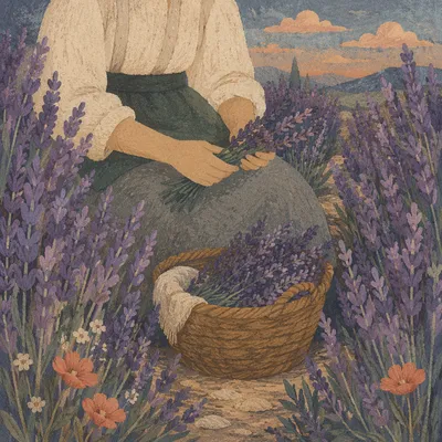 Lavender Field Harvest at Blue Hour
