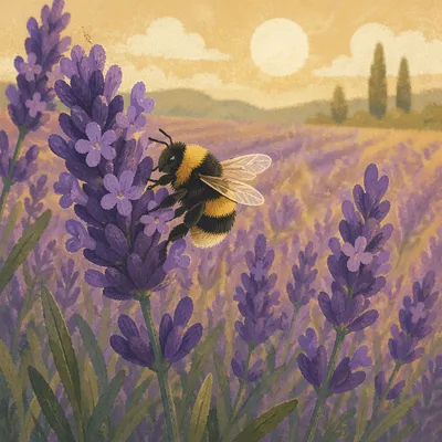 Bumblebee on Lavender Field Blossoms