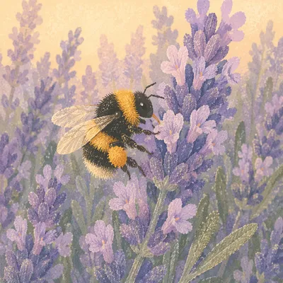 Bumblebee on Lavender in Golden Light