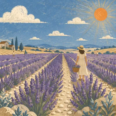 Lavender Rows in Sunlit Countryside