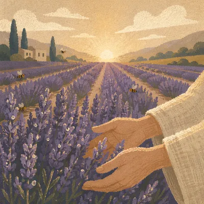 Prayerful Hands in Sunrise Lavender Field