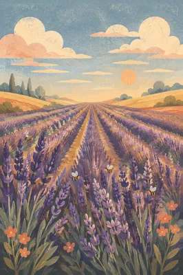 Golden Hour Lavender Rows in Bloom