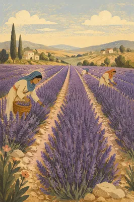 Sunlit Lavender Rows in Summer Countryside