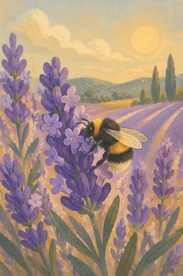 Bumblebee on Lavender Field Blossoms