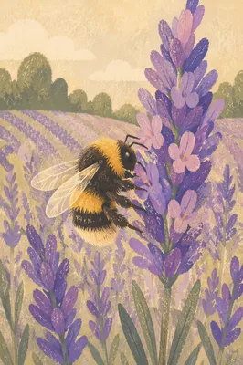 Bumblebee on Lavender in Peaceful Field