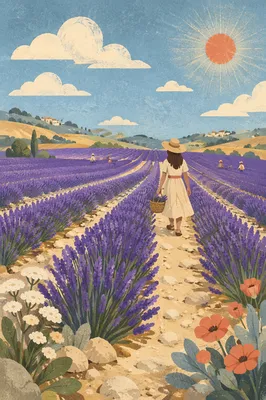 Lavender Rows in Sunlit Countryside