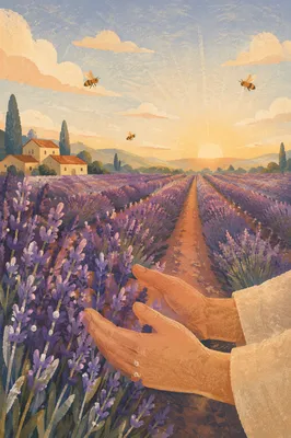 Prayerful Hands in Dawn Lavender Field