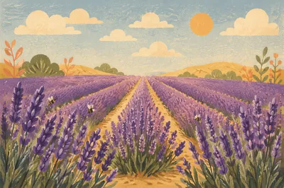 Golden Hour Lavender Rows in Bloom