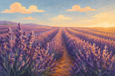 Golden Hour Lavender Rows in Bloom