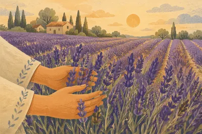 Golden Hour Lavender Field With Gentle Touch