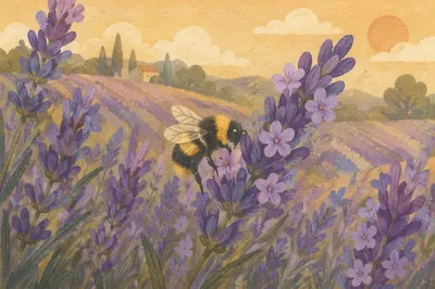 Bumblebee on Lavender Field Blossoms