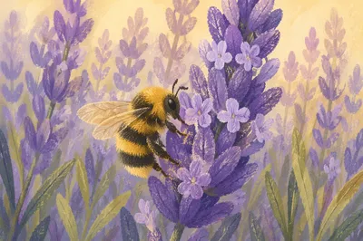 Bumblebee on Lavender in Golden Light
