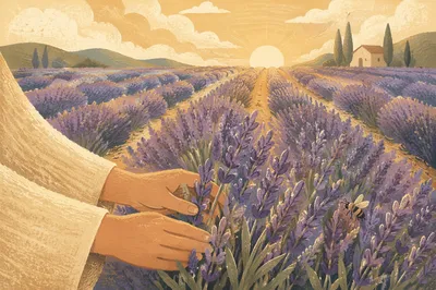 Prayerful Hands in Sunrise Lavender Field