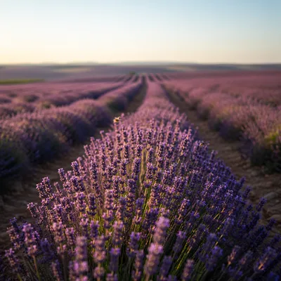 Golden Hour Lavender Rows in Bloom