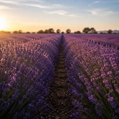 Golden Hour Lavender Rows in Bloom