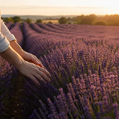 Golden Hour Lavender Field With Gentle Touch