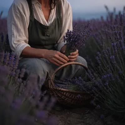 Calm Lavender Field at Blue Hour