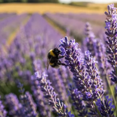 Bumblebee on Lavender Field Blossoms