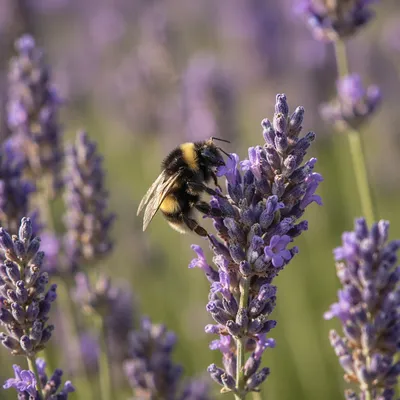 Bumblebee on Lavender in Golden Light