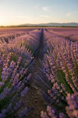 Golden Hour Lavender Rows in Bloom