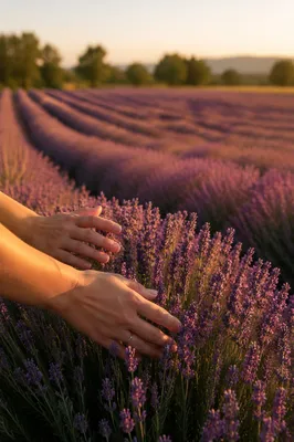 Golden Hour Lavender Field With Gentle Touch