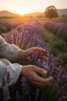 Prayerful Hands in Sunrise Lavender Field