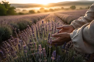 Prayerful Hands in Sunrise Lavender Field
