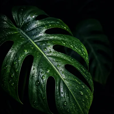 Glossy Monstera Leaf in Dramatic Light