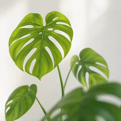 Fresh Green Monstera Leaves on White