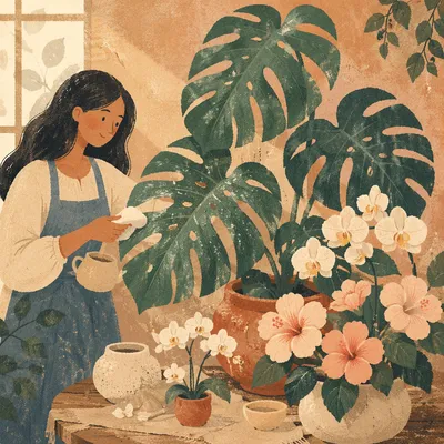 Peaceful Monstera and Tropical Floral Still Life