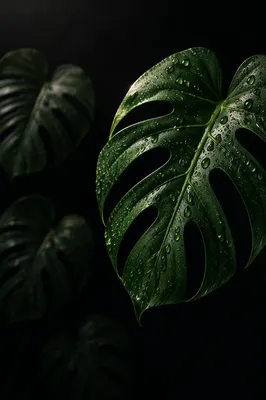 Moody Tropical Monstera Leaf Close-Up