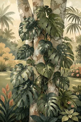 Tropical Monstera Leaves in Quiet Garden