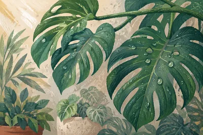 Lush Tropical Monstera Leaves in Morning Light
