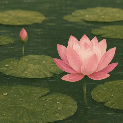 Serene Pink Lotus on Quiet Pond